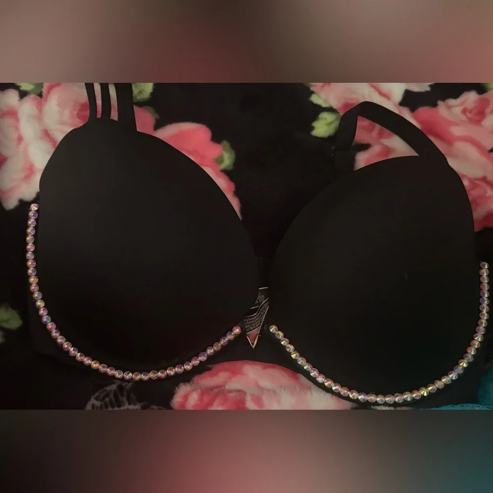 Victoria's Secret Bombshell Push-up Bra 36DD Black w/Crystal Rhinestone - Picture 3 of 7